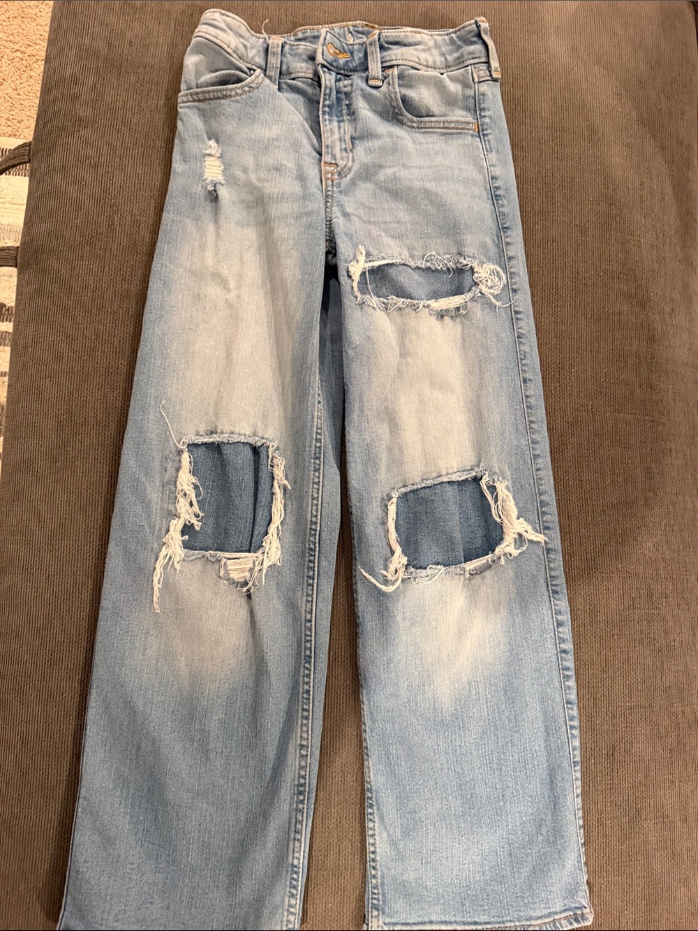 abercrombie kids light blue ripped boyfriend jeans